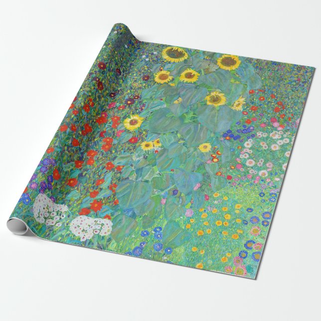 Farm Garden with Sunflowers by Gustav Klimt    Wrapping Paper (Unrolled)