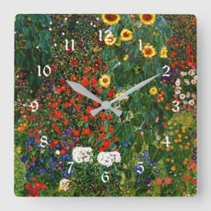 Farm Garden with Sunflowers, colourful painting Square Wall Clock
