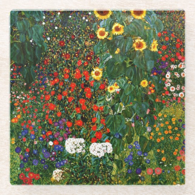 Farm Garden with Sunflowers, famous artwork Glass Coaster (Front)