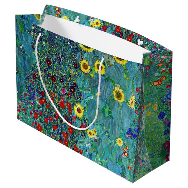 Farm Garden with Sunflowers, Gustav Klimt Large Gi Gift Bag (Back Angled)