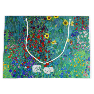 Farm Garden with Sunflowers, Gustav Klimt Large Gift Bag