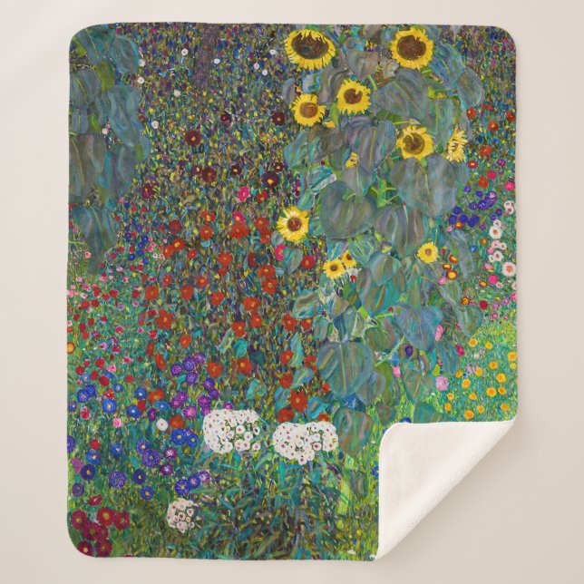 Farm Garden with Sunflowers | Gustav Klimt | Sherpa Blanket (Front)