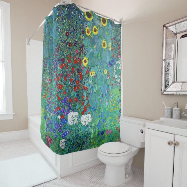 Farm Garden with Sunflowers, Gustav Klimt Shower Curtain (In Situ)