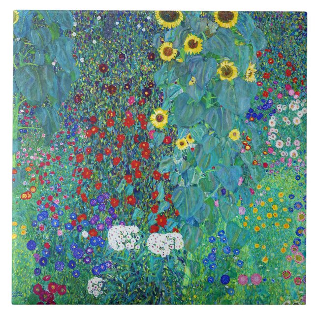 Farm Garden with Sunflowers, Gustav Klimt Tile (Front)