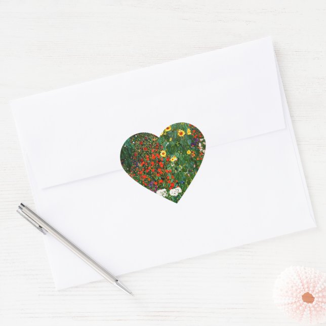 Farm Garden with Sunflowers Heart Sticker (Envelope)