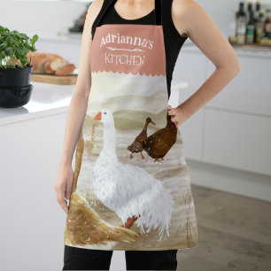 Farm Geese, Light Clay Pink Personalised Kitchen Apron