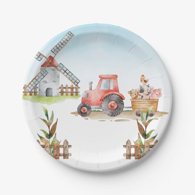 Farm Gender Neutral Birthday Party Paper Plate (Front)