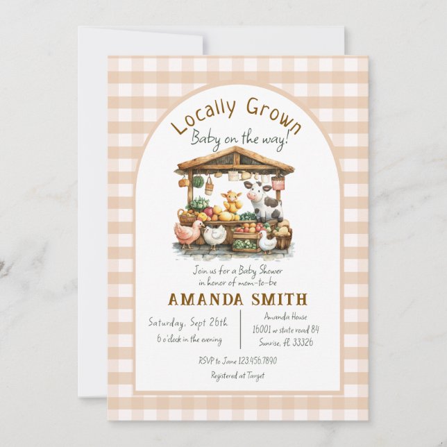 Farm Gingham Market Locally Grown Baby Shower  Invitation (Front)
