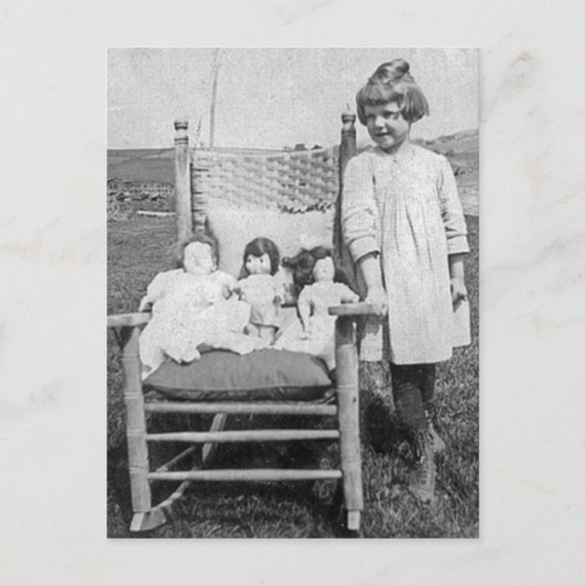 Farm Girl and Her Doll Friends Vintage Postcard (Front)