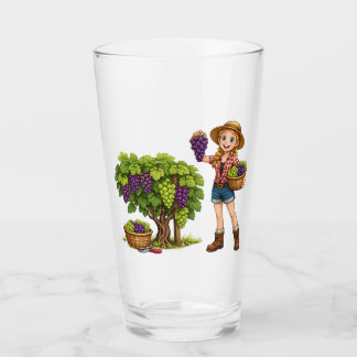 Farm girl picking grapes, vineyard harvest art glass