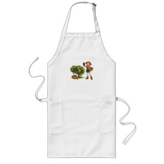 Farm girl picking grapes, vineyard harvest art long apron