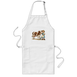 Farm girl with cow, cute dairy country art long apron