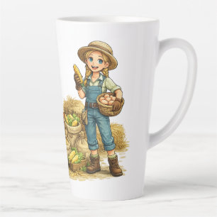 Farm girl with eggs, cute rustic country art latte mug