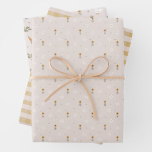 Farm Goose Flowers Rustic Yellow Gingham Wrapping Paper Sheet