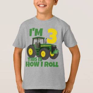 Farm Green Tractor 3rd Birthday Party Farmer Boy  T-Shirt