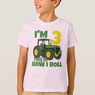 Farm Green Tractor 3rd Birthday Party Farmer Boy  T-Shirt
