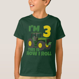Farm Green Tractor 3rd Birthday Party Farmer Boy  T-Shirt