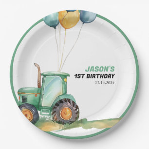 Farm Green Tractor Birthday Paper Plate