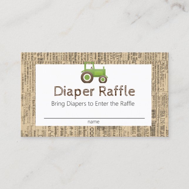 Farm Green Tractor Diaper Raffle Card  (Front)