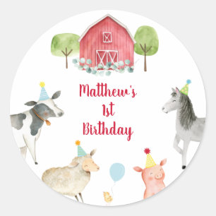 Farm Greenery Barnyard Birthday Classic Round Sticker