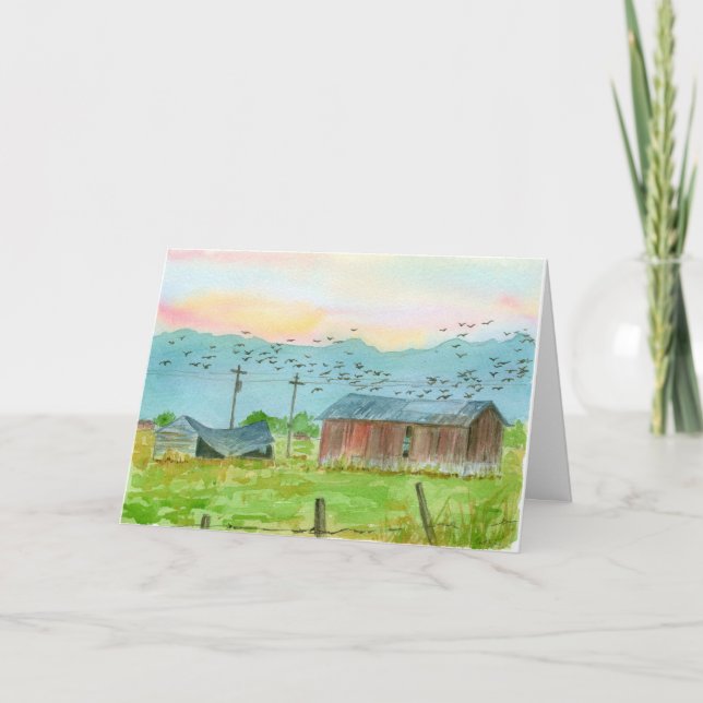 Farm Happy Birthday Red Barn Sunrise Card (Front)