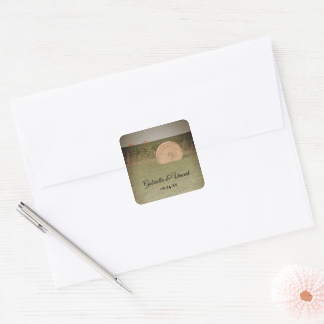 Farm Hay Bales Country Wedding Square Sticker (Envelope)