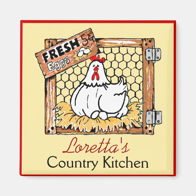 Farm Hen Country Kitchen Personalised Magnet (Front)