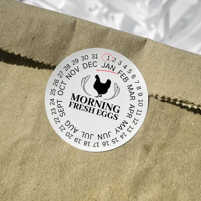 Farm Hen Encircled Date Egg Carton Bussines Name Classic Round Sticker (Creator Uploaded)