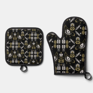 Farm Hen Folk Art Print Oven Mitt & Pot Holder Set
