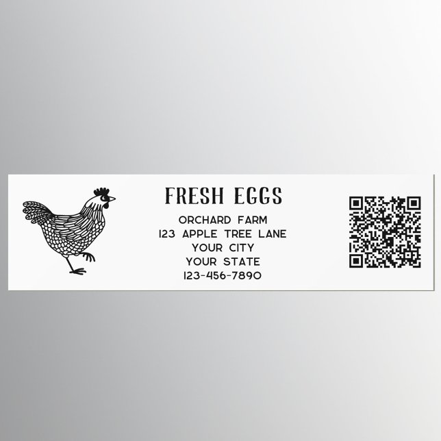 Farm Hen Fresh Eggs QR Code Bumper Sticker (Fresh Eggs chicken hen bumper sticker with custom text, farm details and QR code)
