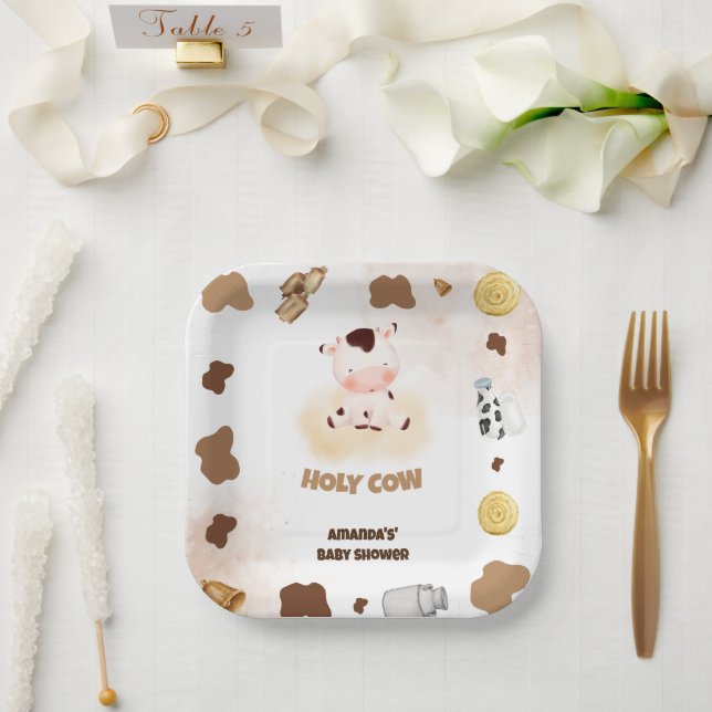 Farm Holy Cow Baby Shower Paper Plate (Wedding)