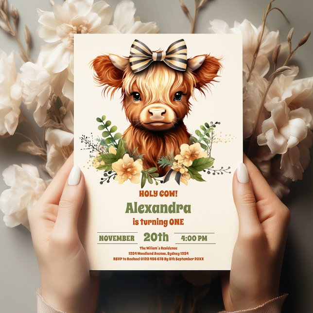 Farm Holy Cow Highland 1st Birthday Invitation (Creator Uploaded)