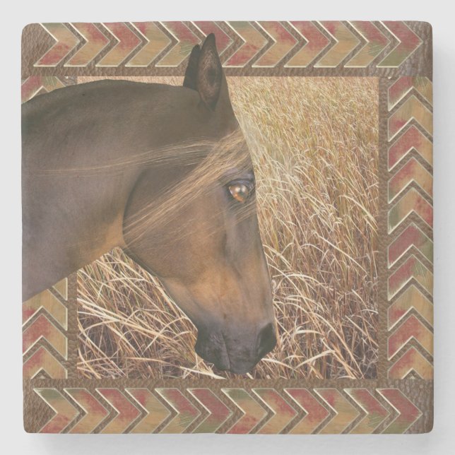 Farm Horse Framed Grasslands Stone Coaster (Front)
