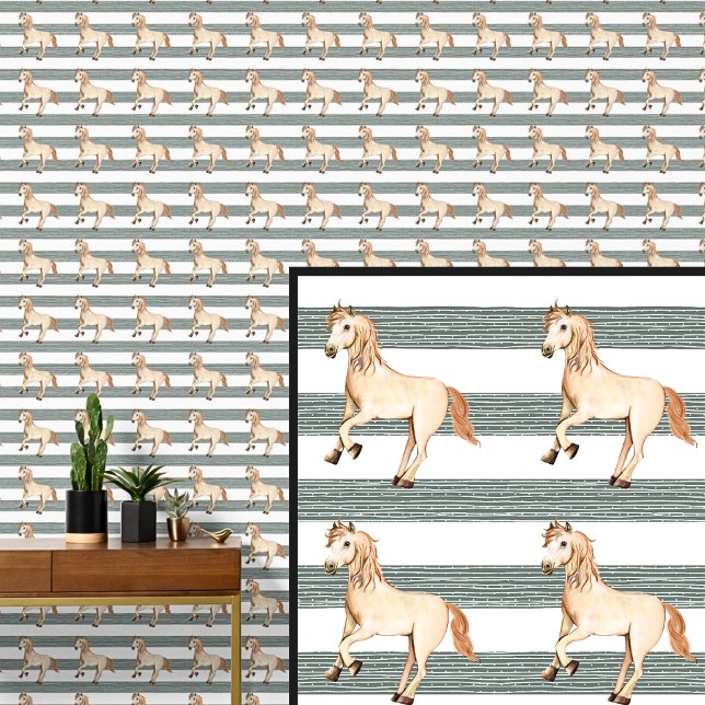 Farm Horse on Brown Green Fences Stripes Wallpaper (Creator Uploaded)