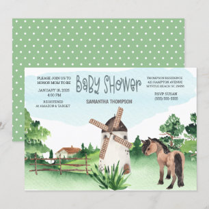  Farm Horse Windmill Animal Boys Baby Shower   Invitation