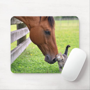 Farm Horse with Tabby Cat Mouse Mat