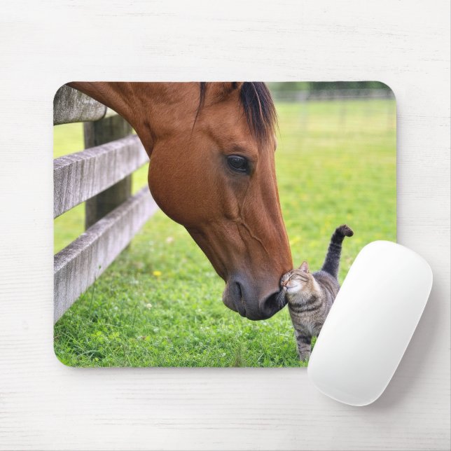 Farm Horse with Tabby Cat Mouse Mat (With Mouse)