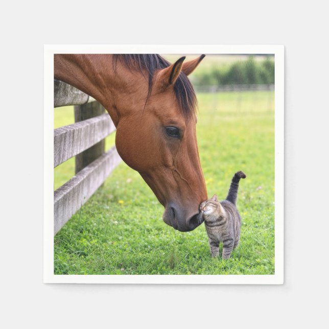 Farm Horse with Tabby Cat Napkin (Front)
