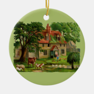 Farm House And Farm Animals Ceramic Tree Decoration