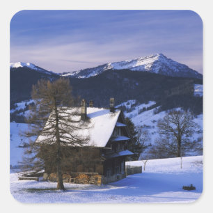 Farm house and Mount Rigi and Pilatus, Square Sticker