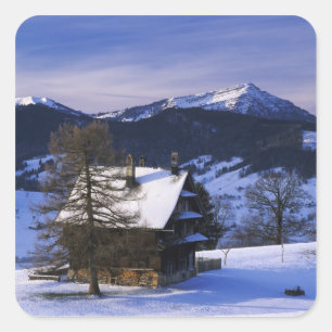 Farm house and Mount Rigi and Pilatus, Square Sticker