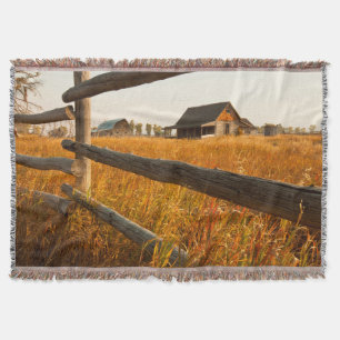 Farm House And Rail Fence In Grand Teton Throw Blanket