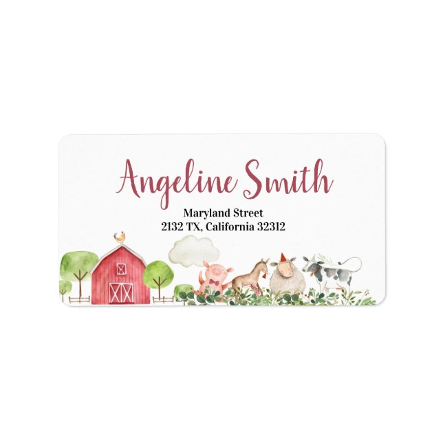 Farm House Animals Barnyard Baby Shower address Label (Front)