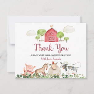 Farm House Animals Barnyard Baby Shower Thank You Card