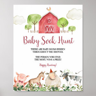 Farm House Animals Barnyard Baby Sock Hunt Poster