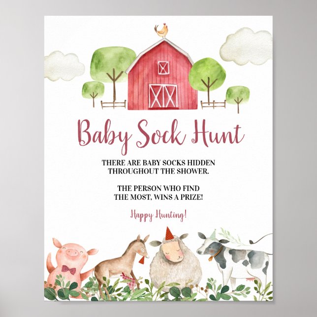 Farm House Animals Barnyard Baby Sock Hunt Poster (Front)