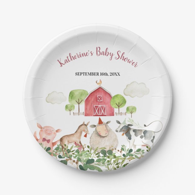 Farm House Animals Barnyard Birthday Baby Shower Paper Plate (Front)