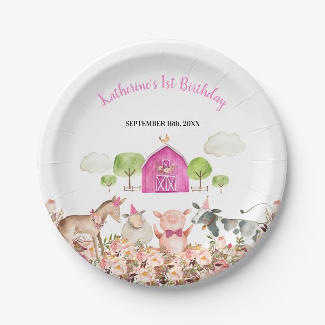 Farm House Animals Barnyard Birthday Baby Shower Paper Plate (Front)