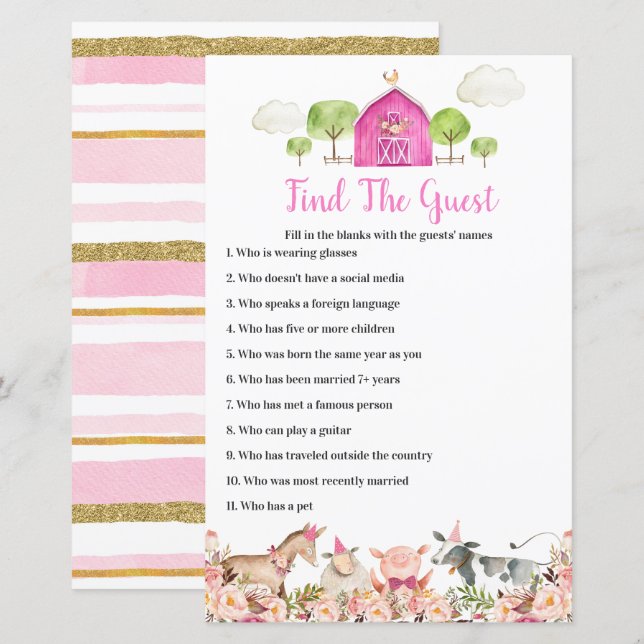 Farm House Animals Barnyard Find the Guest Game (Front/Back)