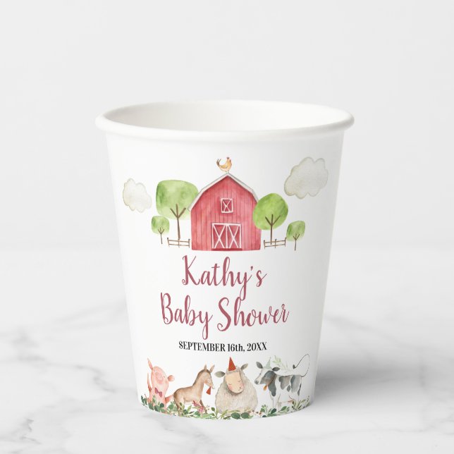 Farm House Animals Barnyard Greenery White Paper Cups (Front)